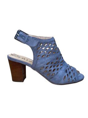 Unisa Women’s Blue Textile Cutout Back Buckle Heeled Perle Sandals Size 7.5M